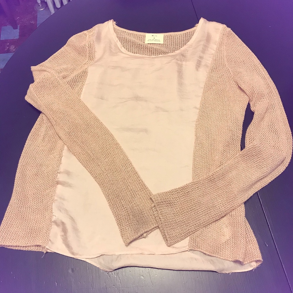Anthro Pins & needles fishnet semi sheer blush top